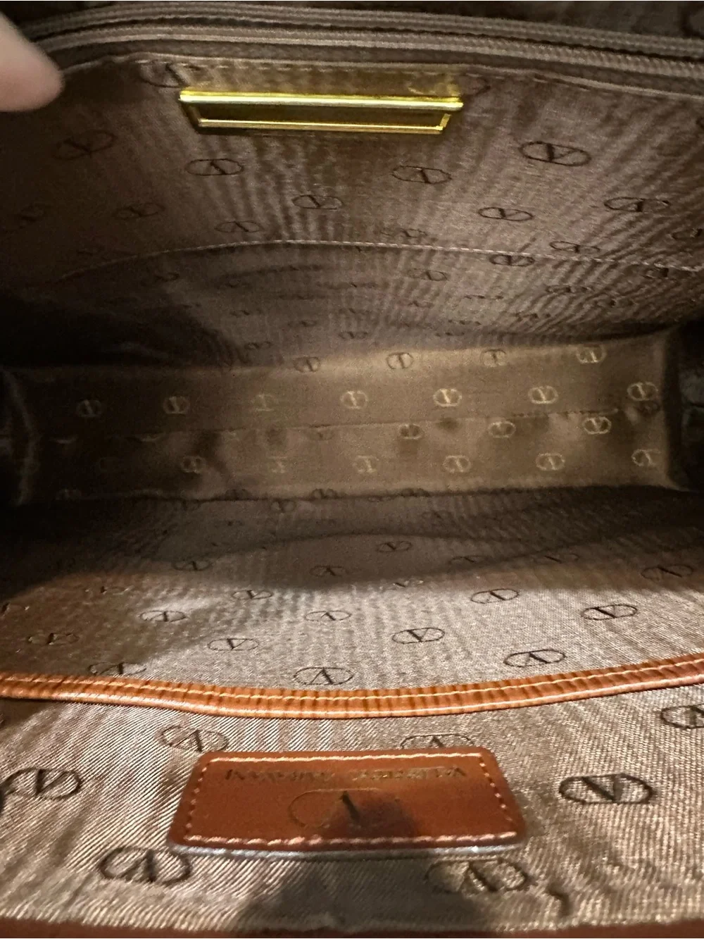 Valentino Garavani Chestnut Brown Textured Leather Laptop Tote